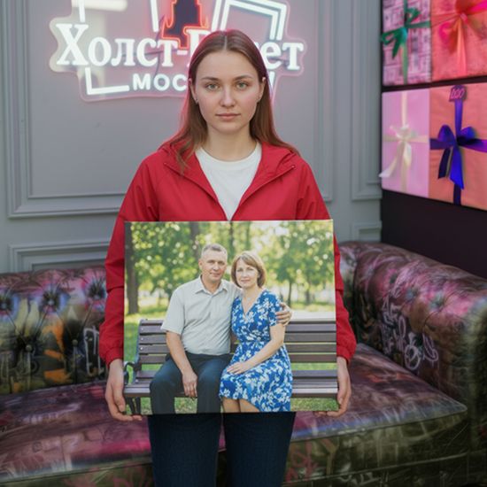 Девушка держит семейную фотокартину