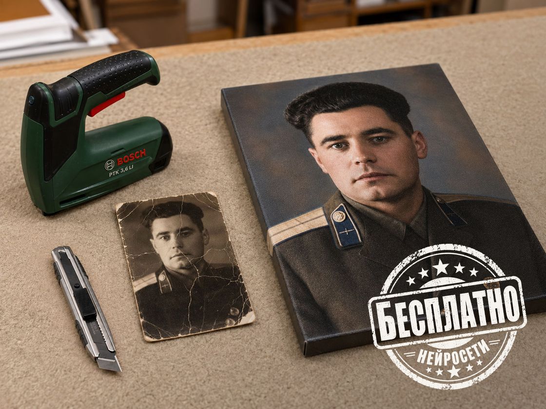Портрет военного, восстановленный по старой фотографии и напечатанный на холсте